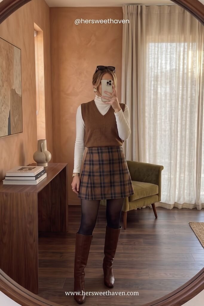 The Sweater Vest and Plaid Skirt Moment