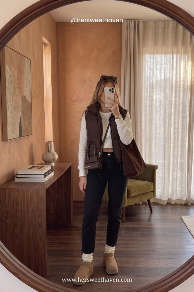 The Puffer Vest and Black Jeans Formula