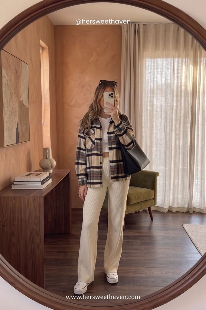 The Plaid Shacket Over Cream