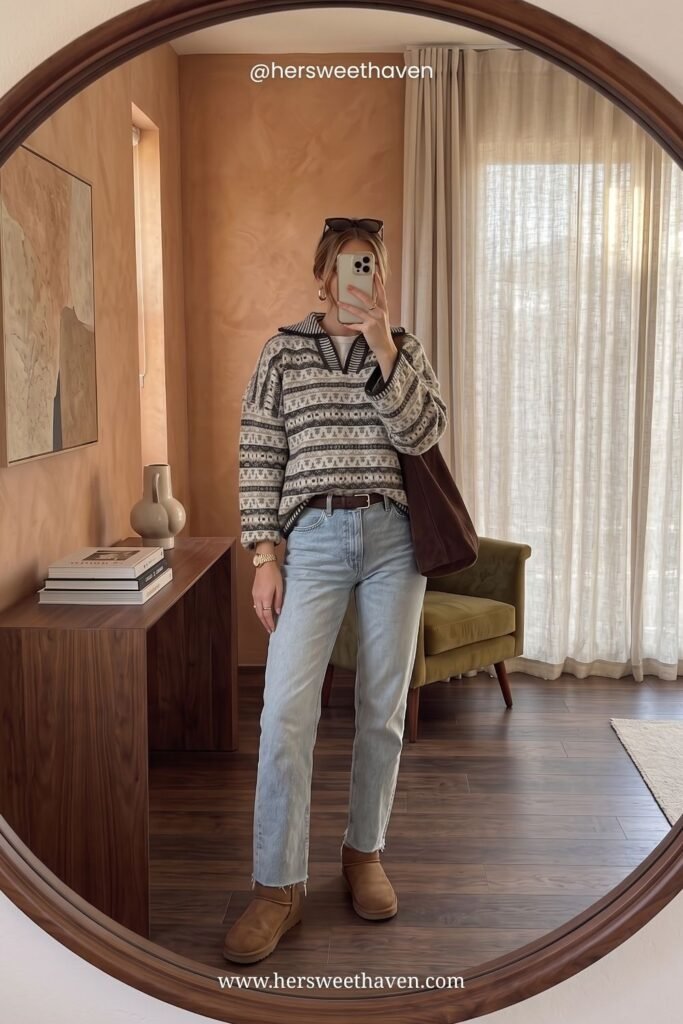 The Fair Isle Sweater and Light Denim