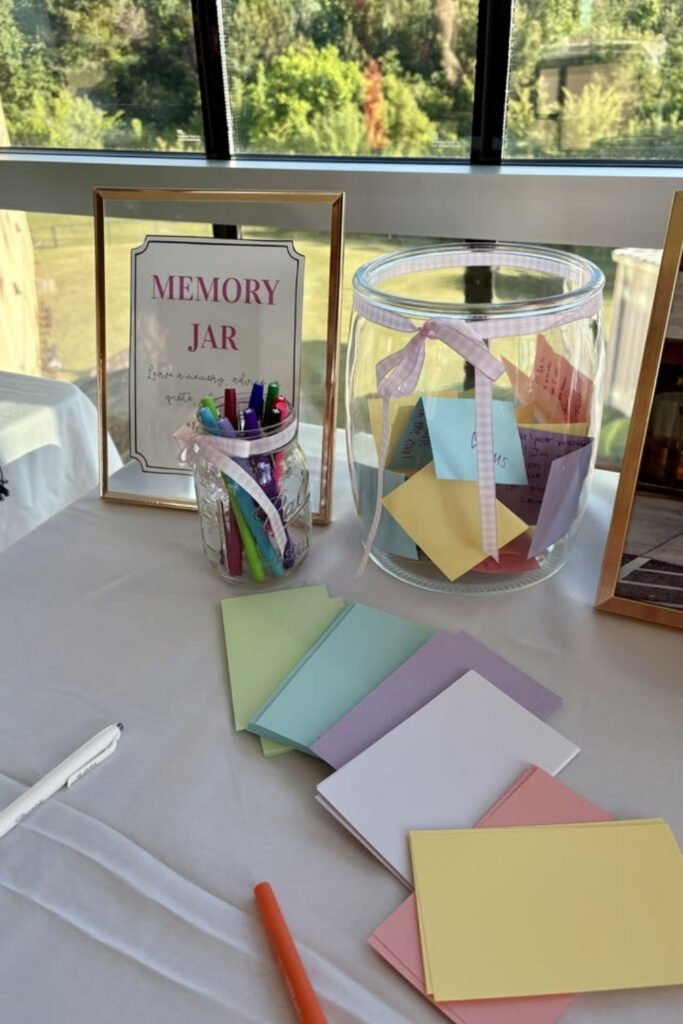 Memory jar station at a graduation party