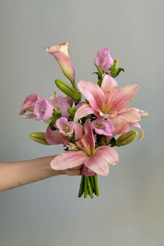 Small bouquet of pink lilies